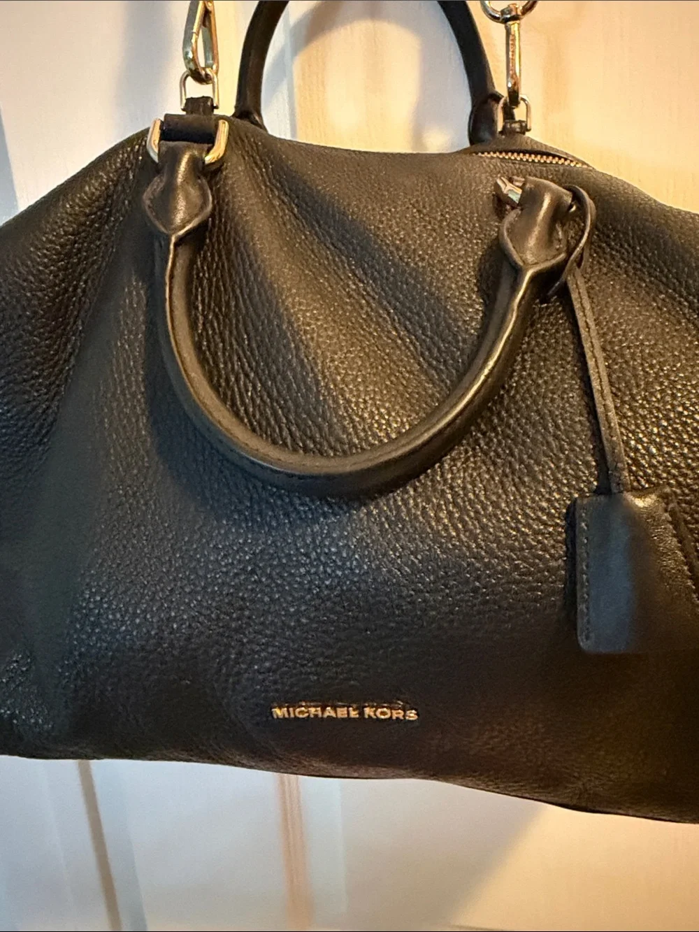 Michael Kors Black Pebbled Leather Double-Handle Satchel with Shoulder Strap
